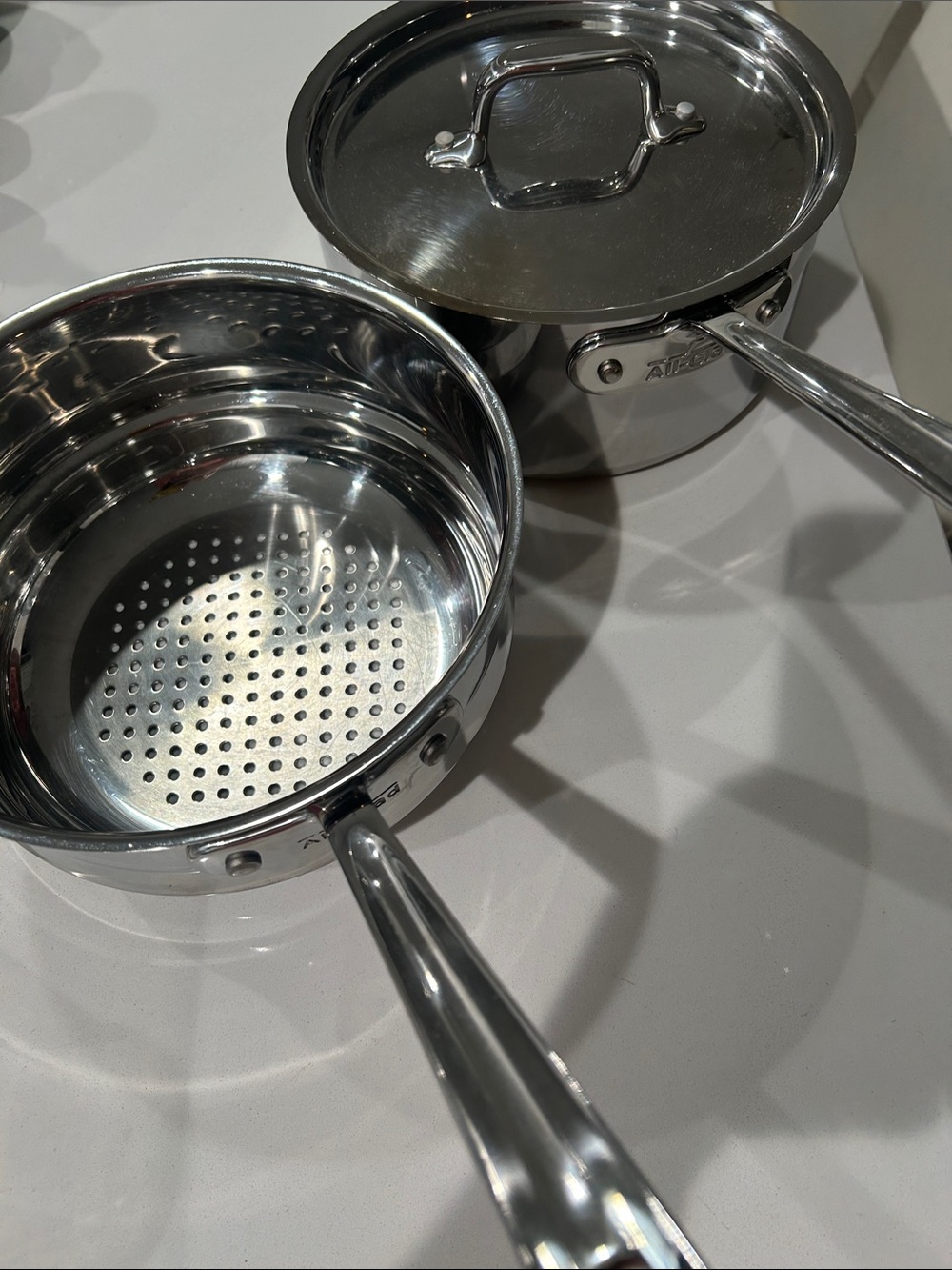 All Clad Stainless Steel 3qt Saucepan with Steamer and Lid - Great Condition!